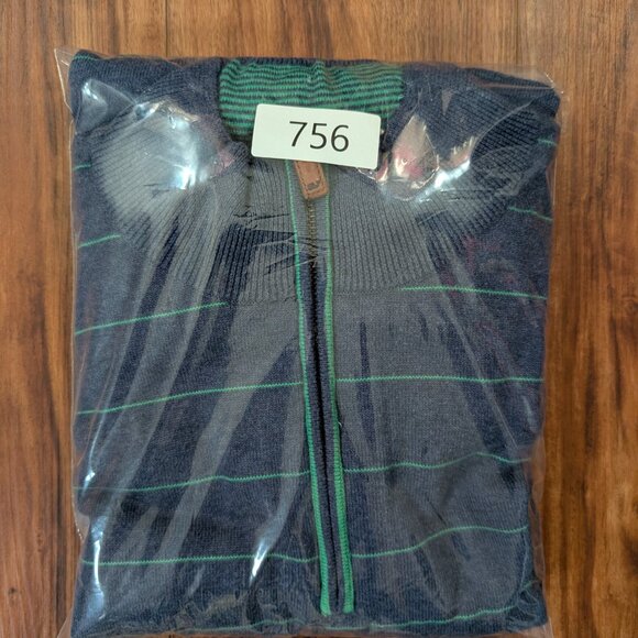 Vineyard Vines Blue Green Striped 1/4 Zip Cotton Whale Logo Sweater Men's Sz XL - Picture 11 of 11